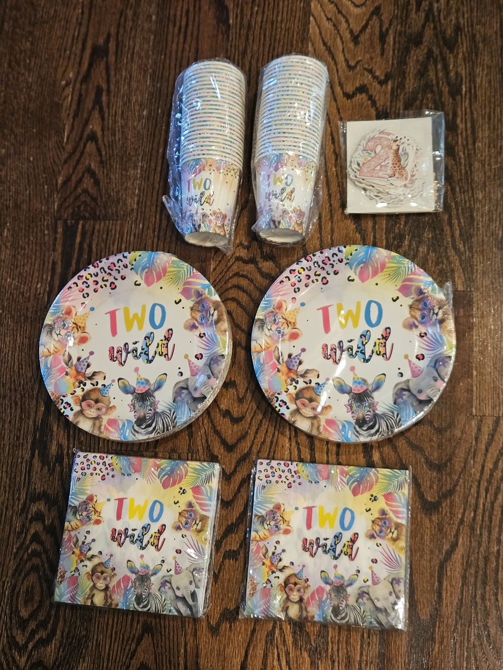 Two Wild Birthday Party Paper Plates, Cups & Napkins - Multicolor